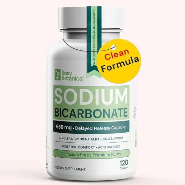 Pure Sodium Bicarbonate 650 mg Capsules - Sodium Bicarb for Alkaline Balance & Daily Wellness Support – Fast-Dissolving Bicarbonate of Soda Pills - Single Ingredient Delayed Release 120 Count