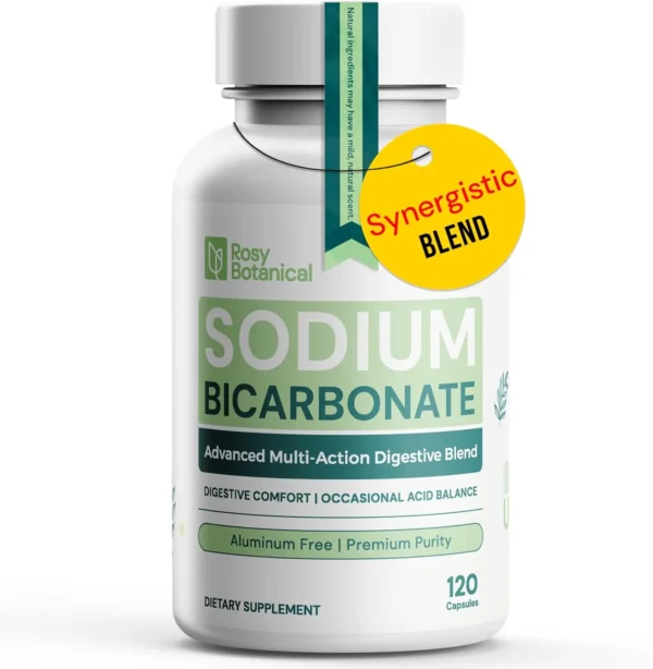 Sodium Bicarbonate Capsules for Digestive Comfort & Alkaline Balance - Aluminum Free Formula, Delayed Release Bicarbonato de Sodio Supplement for Organic Usage - Bicarbonate of Soda Pills 120 Caps